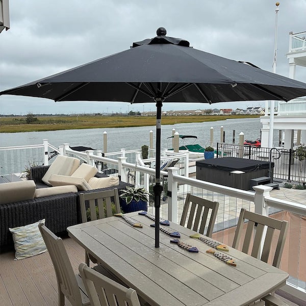 8 ft. Octagon Aluminum Crank and Tilt Outdoor Patio Market Umbrellal in Gray