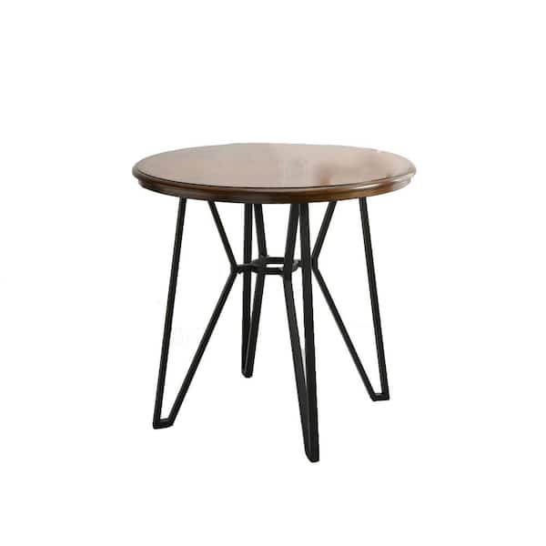 ANBAZAR 40.24 in. L Dark Brown Round Bar Table, Seating Capacity 2, Wood Top Table with Metal Base