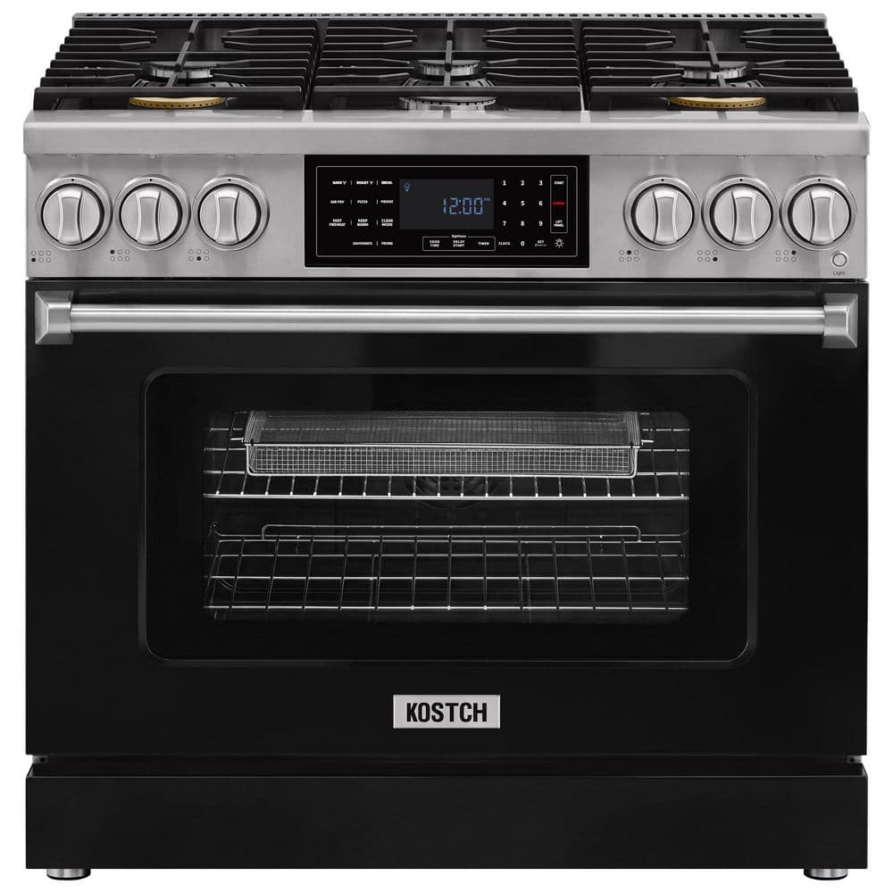 Tilt Panel 36 in. 6 Burners Freestanding Gas Range with 6.2 cu. ft. Self-Cleaning Air Fry Ture Convection Oven in Black price history on PriceWatchPro