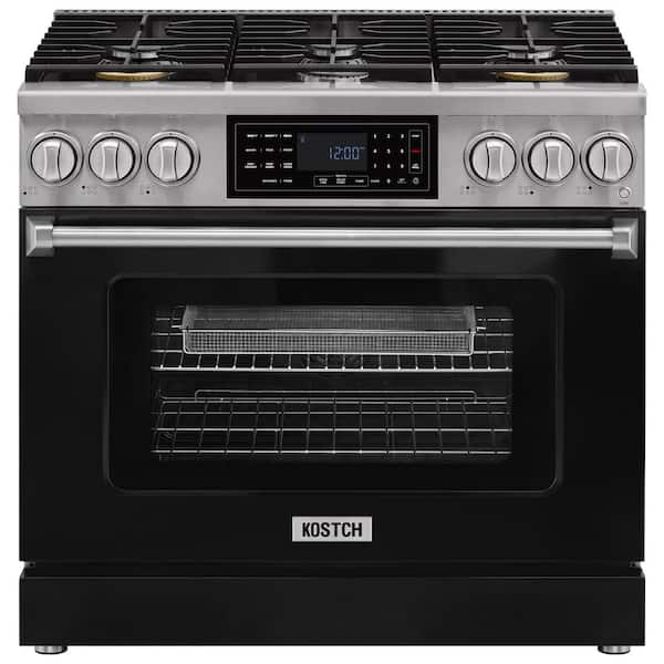 Tilt Panel 36 in. 6 Burners Freestanding Gas Range with 6.2 cu. ft. Self-Cleaning Air Fry Ture Convection Oven in Black