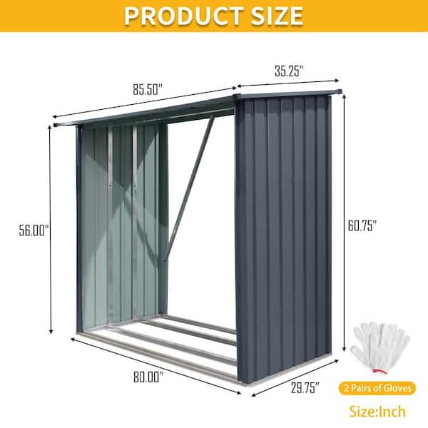 6.6 ft. W x 2.46 ft. D Metal Open Woodshed Sloped Roof for