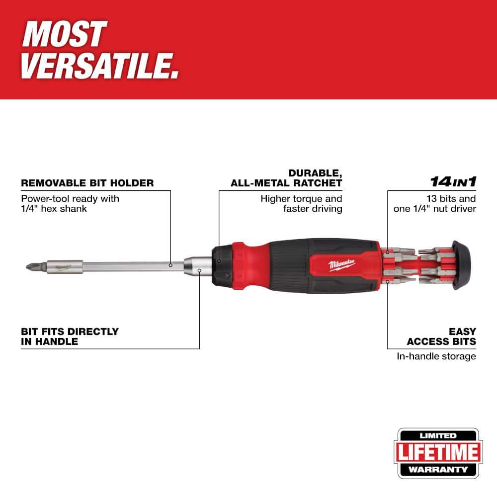 Milwaukee 14-In-1 Ratcheting Multi-Bit Screwdriver 48-22-2903