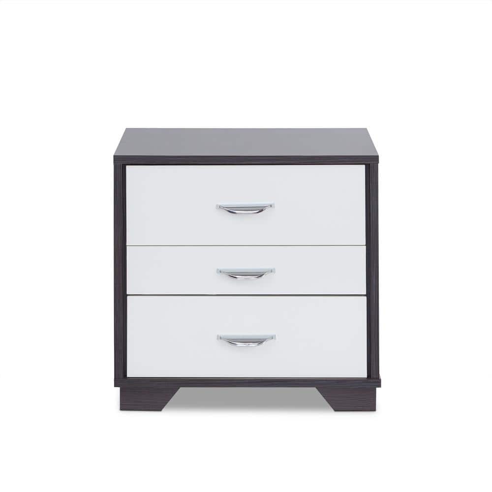 Eloy Modern Black and White 3-Drawer Nightstand