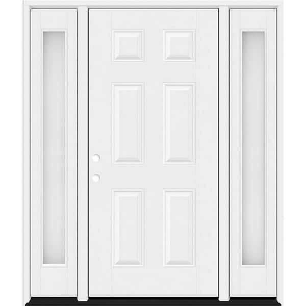 Steves & Sons Regency 68 in. x 80 in. 6-Panel RHIS Unfinished White Mahogany Fiberglass Prehung Front Door Obscure 14 in. SLs 6-9/16