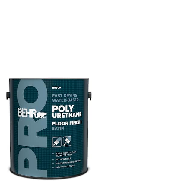 BEHR PRO 1 Gal. Clear Satin Fast Drying Water-Based Interior Polyurethane Floor Finish Topcoat