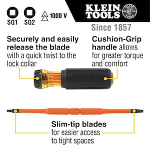 2-in-1 Insulated Flip-Blade Screwdriver, #1 Square, #2 Square