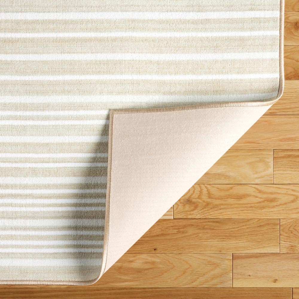 Layne Cream and Beige Tufted Washable Stripe Area Rug