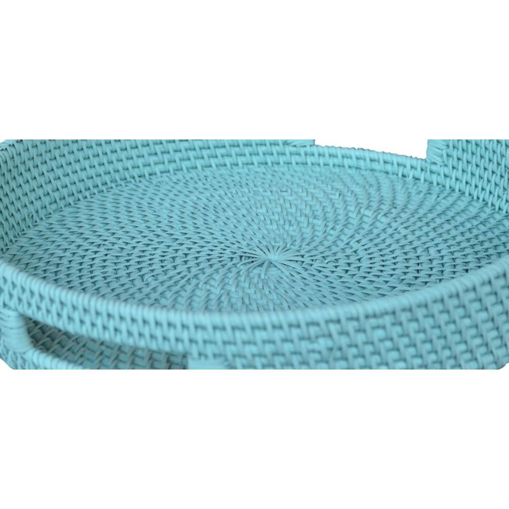 Light Blue Round Rattan Decorative Tray