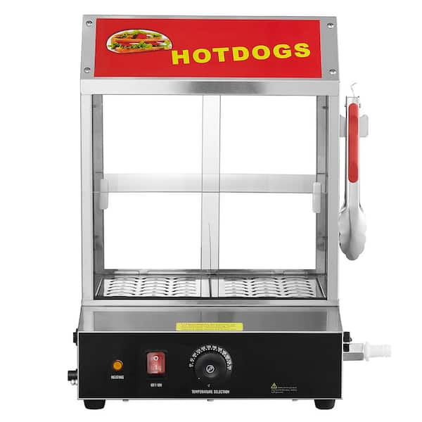 SVOPES 28.5 QT. Hot Dog Steamer, Silver, Buffet Server, with 2-Tier Electric Bun Warmer, Tempered Glass Slide Doors
