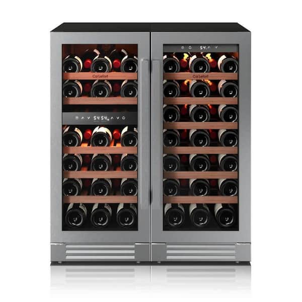 30 in. Triple Zon Built-in /Freestanding Cellar Cooling 61-Bottle Wine Cooler Side-By-Side Fridge in Stainless Steel