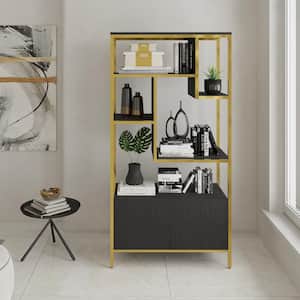 31.5 in. W Gold 5-Shelves Storage Rack with Door Cabinet