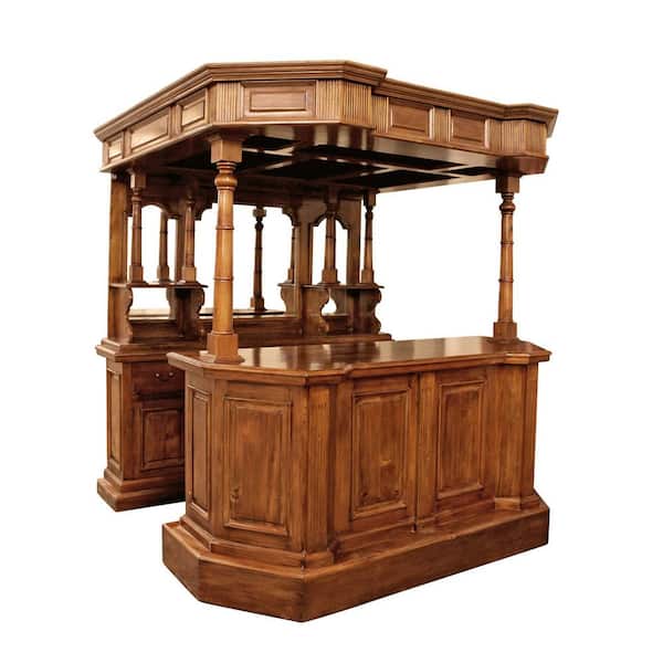 Design Toscano Tewkesbury Inn 91 in. Pine Wood Backless Mahogany Pub