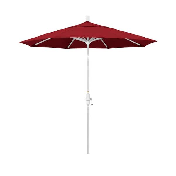 California Umbrella 7.5 ft. Matted White Aluminum Market Patio Umbrella Collar Tilt Crank Lift in Red Olefin