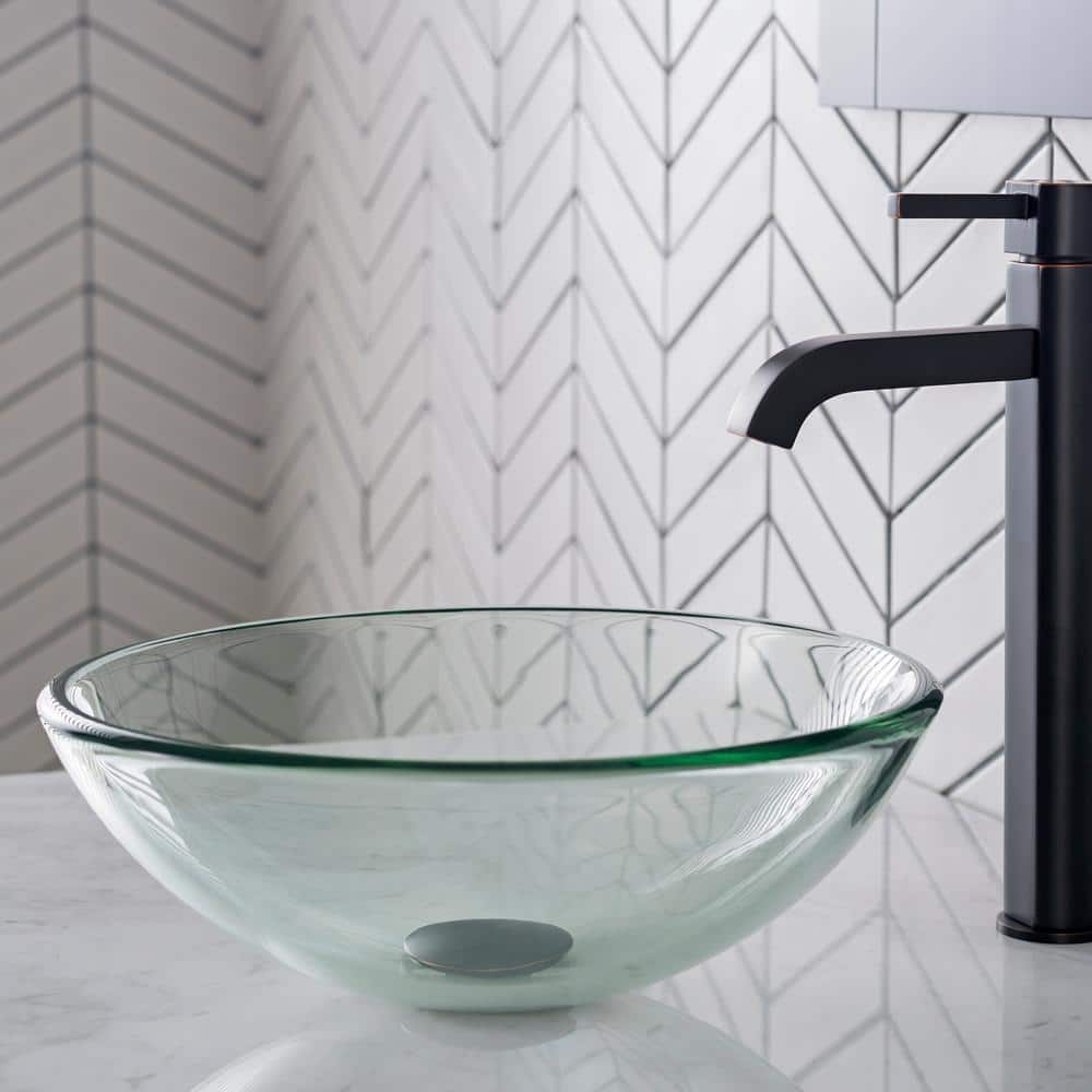 Clear Round Tempered Glass Vessel Sink, 14 inch