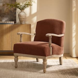 Haze Farmhouse Burn-brick Polyester Arm Chair with Solid Wood Armrests