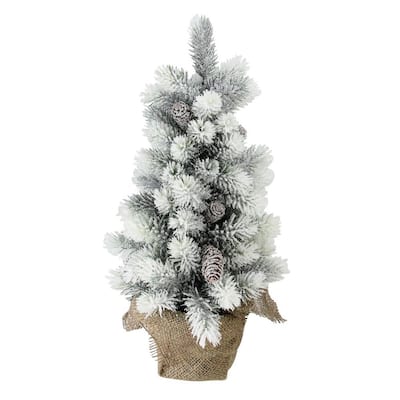 19 in. Unlit Flocked Mini Pine Artificial Christmas Tree in Burlap Base