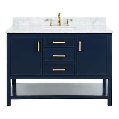 Uptown 48 in. W x 22 in. D x 34.75 in. H Bath Vanity in Navy Blue with Marble Vanity Top in White with White Basin