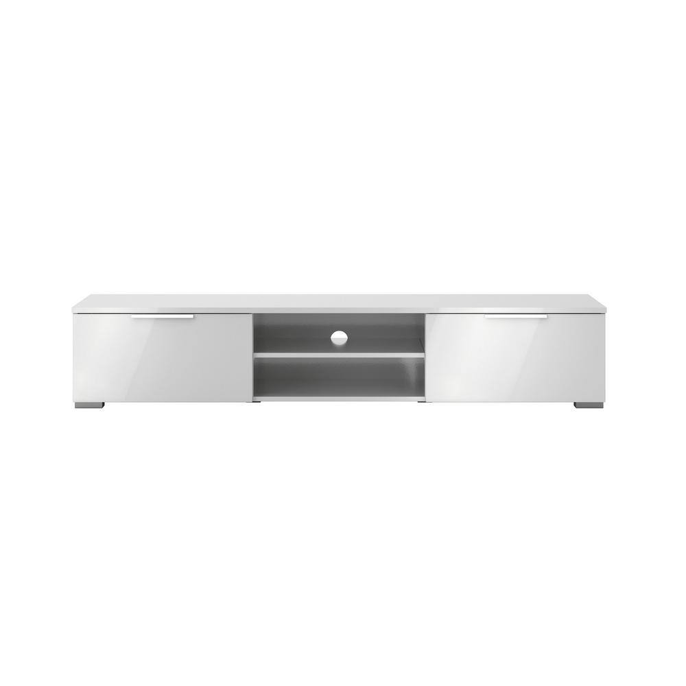 White Gloss Engineered Wood TV Stand with Cabinet and Shelves