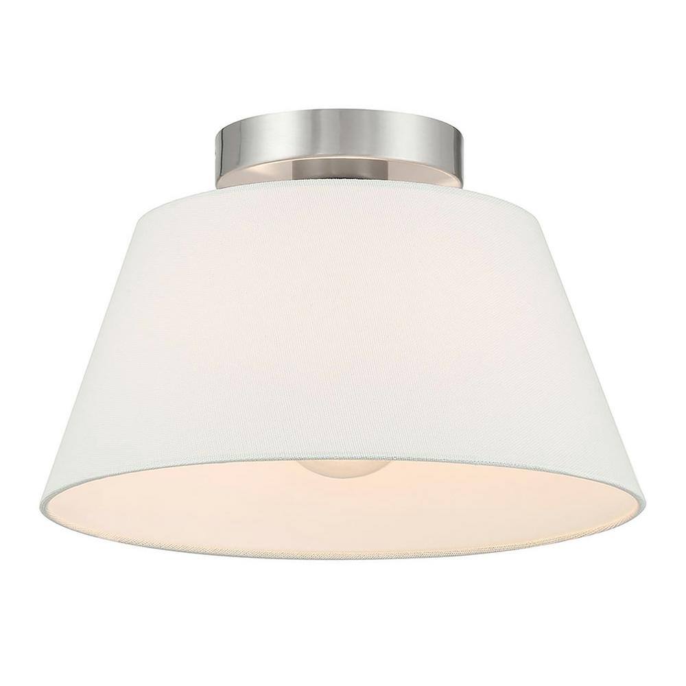 12 in. W x 7.5 in. H 1-Light Brushed Nickel Modern Semi-Flush Mount with White Linen Fabric Shade price history on PriceWatchPro