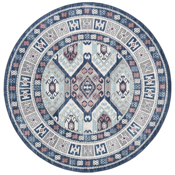 SAFAVIEH Kazak Blue/Grey 7 ft. x 7 ft. Border Persian Oriental Round Area Rug