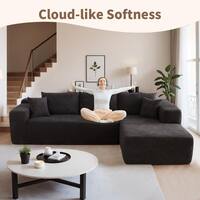 Allwex Verve 106 in. Wide Square Arm 2-Piece Modern Corduroy Fabric L-Shape Modular Sectional Sofa in Black with Chaise VerveR400