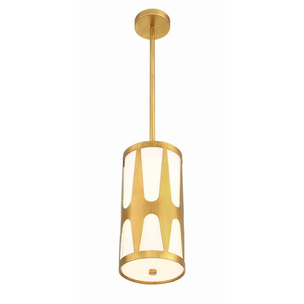 Antique Gold Pendant Light with White Glass Shade