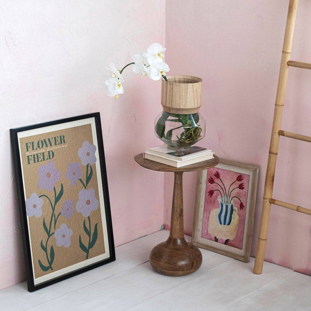Brown Framed Floral Graphic Print on Textured Paper