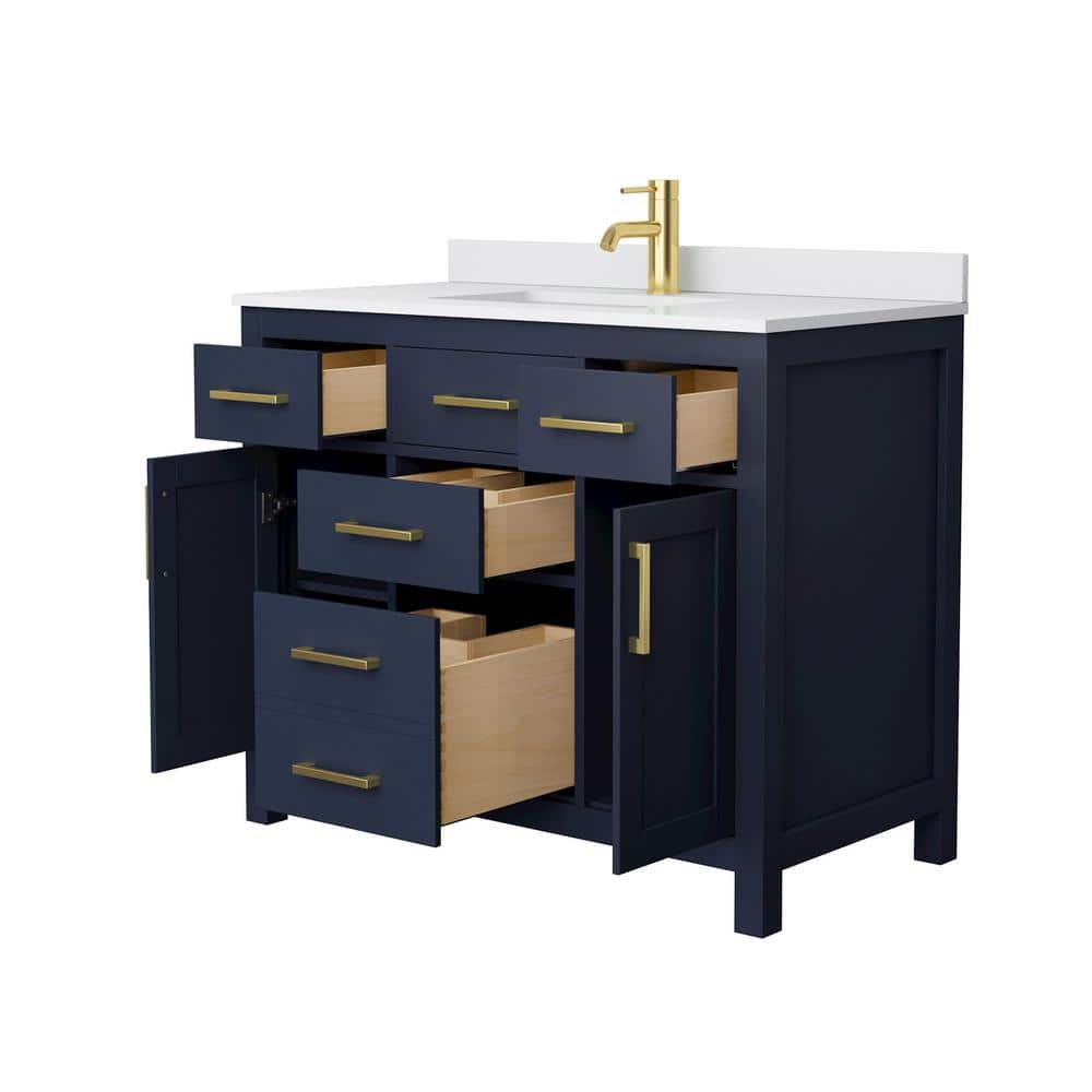 Beckett 42" Dark Blue Freestanding Single Vanity with White Marble Top