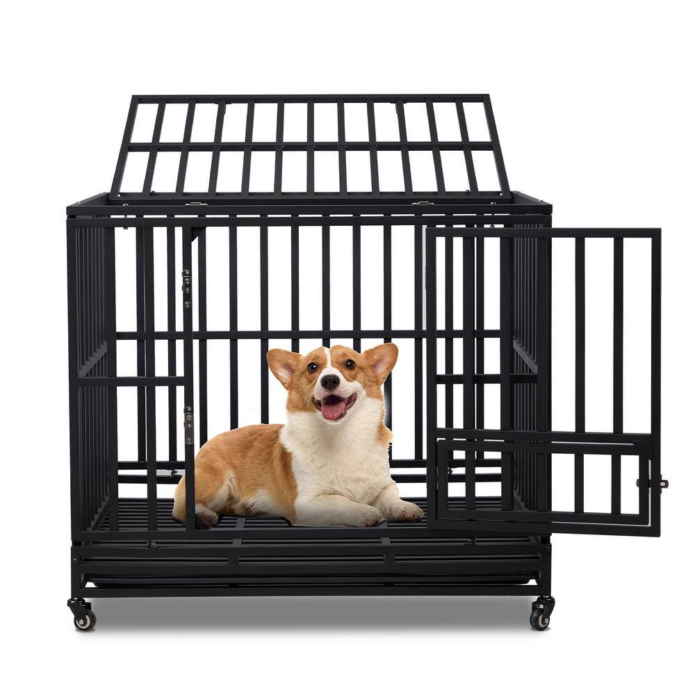 Karl home 42 In. 3 Door Heavy Duty Dog Crate Dog Kennel for Medium to Large Dogs K1G57000803 The Home Depot