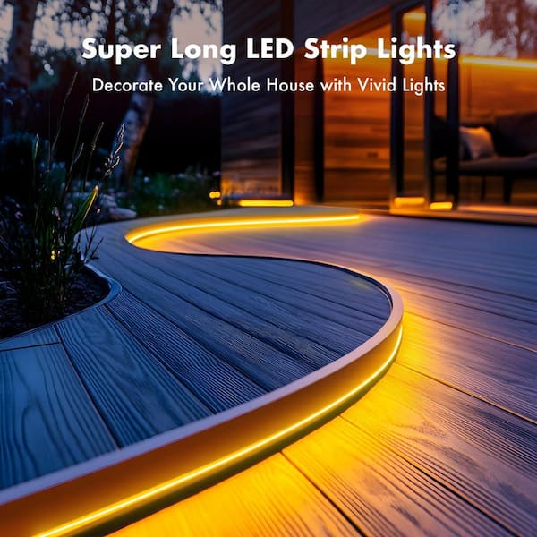 50 ft. RGB Neon LED Hardwired Strip Lights, IP67 Waterproof, Music Sync, DIY Flexible Rope with Remote, Indoor/Outdoor