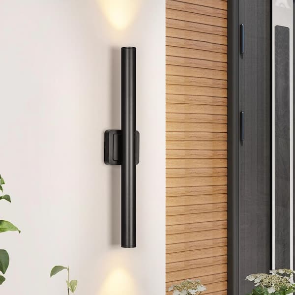 Elah 23.6 in. Industrial Black Linear Cylinder Waterproof IP54 Integrated LED Outdoor Hardwired Wall Lantern Scone