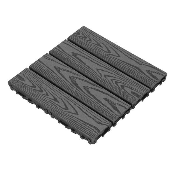 Afoxsos 1 ft. x 1 ft. Wood Plastic Composite Deck Tile, All-Weather for Indoor and Outdoor in Dark Grey (20-Pack)