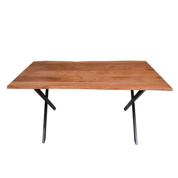 The Urban Port 63 in. Brown and Black Rectangle Wooden Dining Table with X Base