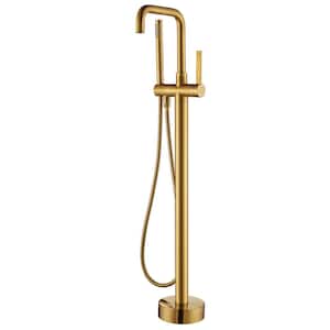Delara Single-Handle Freestanding Tub Faucet with Hand Shower in Brushed Gold