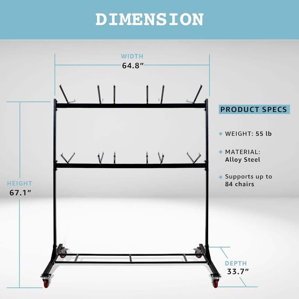 Black Steel Two-Tier Folding Chair Storage Cart