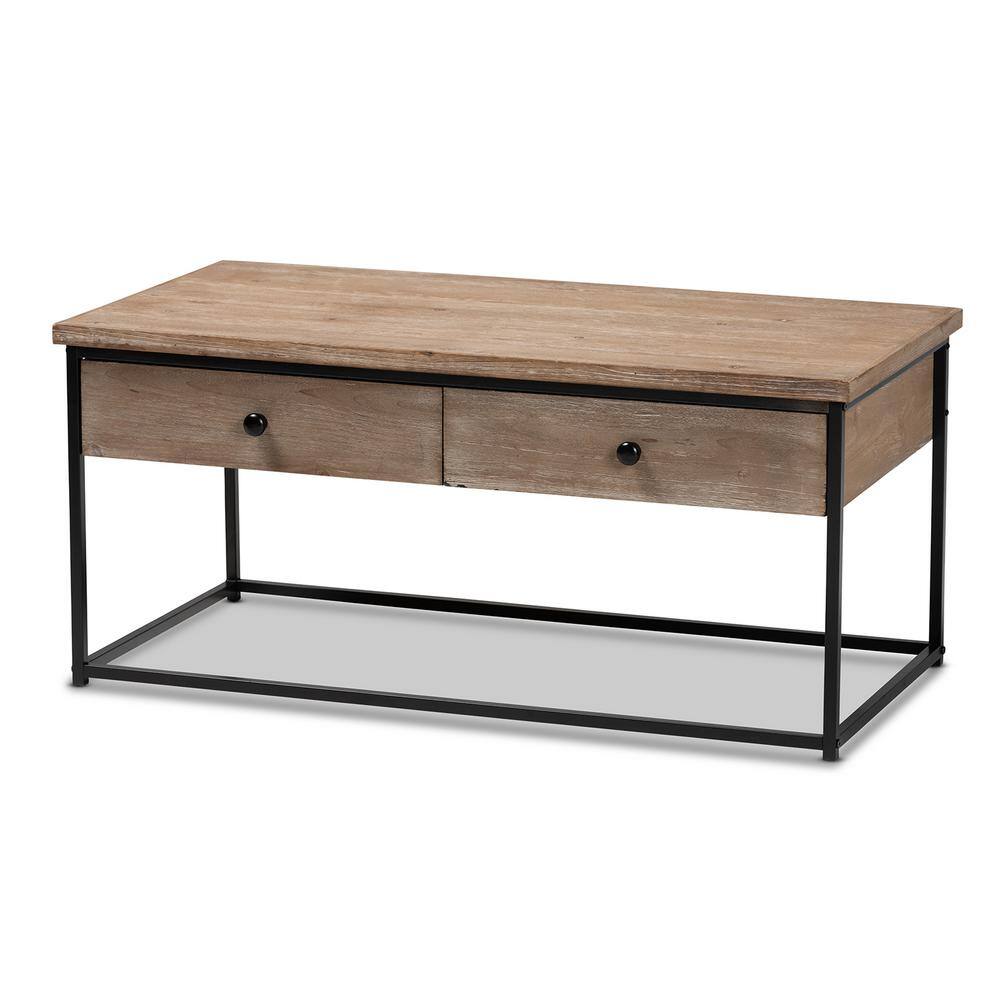 Roderick Fir Wood and Metal Rectangular Coffee Table with Storage