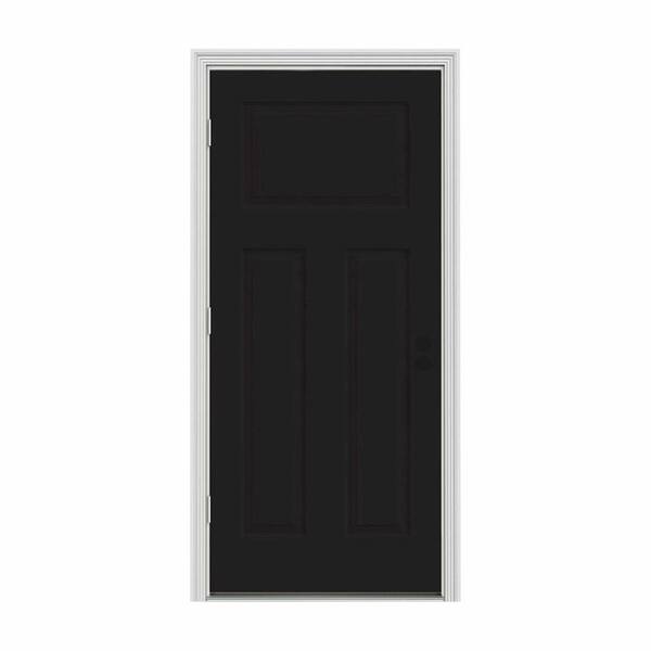 JELD-WEN 34 in. x 80 in. 3-Panel Craftsman Black Painted Steel Prehung Right-Hand Outswing Front Door w/Brickmould