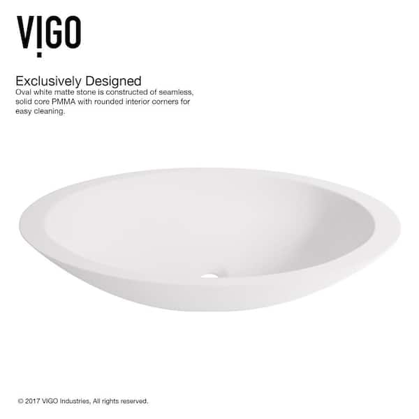 VIGO Wisteria Handmade Matte Stone Oval Vessel Bathroom Sink in Matte White VIGO Wisteria Handmade Matte Stone Oval Vessel Bathroom Sink in Matte White