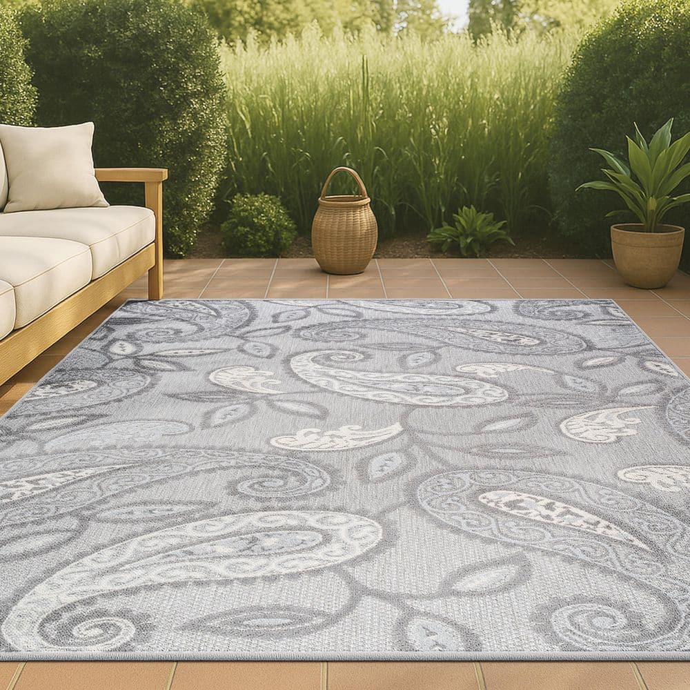 Julien Paisley High-Low Light Gray/Ivory 3 ft. x 5 ft. Indoor/Outdoor Area Rug price history on PriceWatchPro