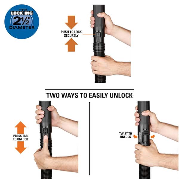 2-1/2 In Dual-Flex Tug-A-Long Locking Hose For Ridgid Wet Dry Shop Vac X 13 Ft 