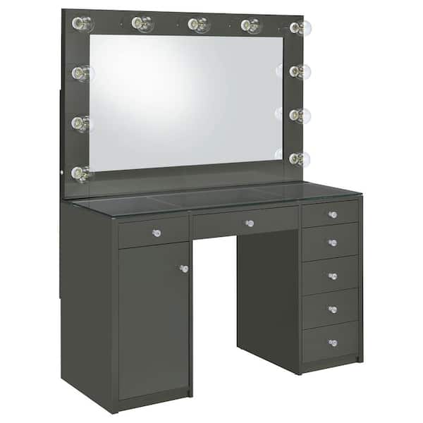 Coaster Acena 2-Piece Grey Glass Top 7-Drawer Makeup Vanity Desk