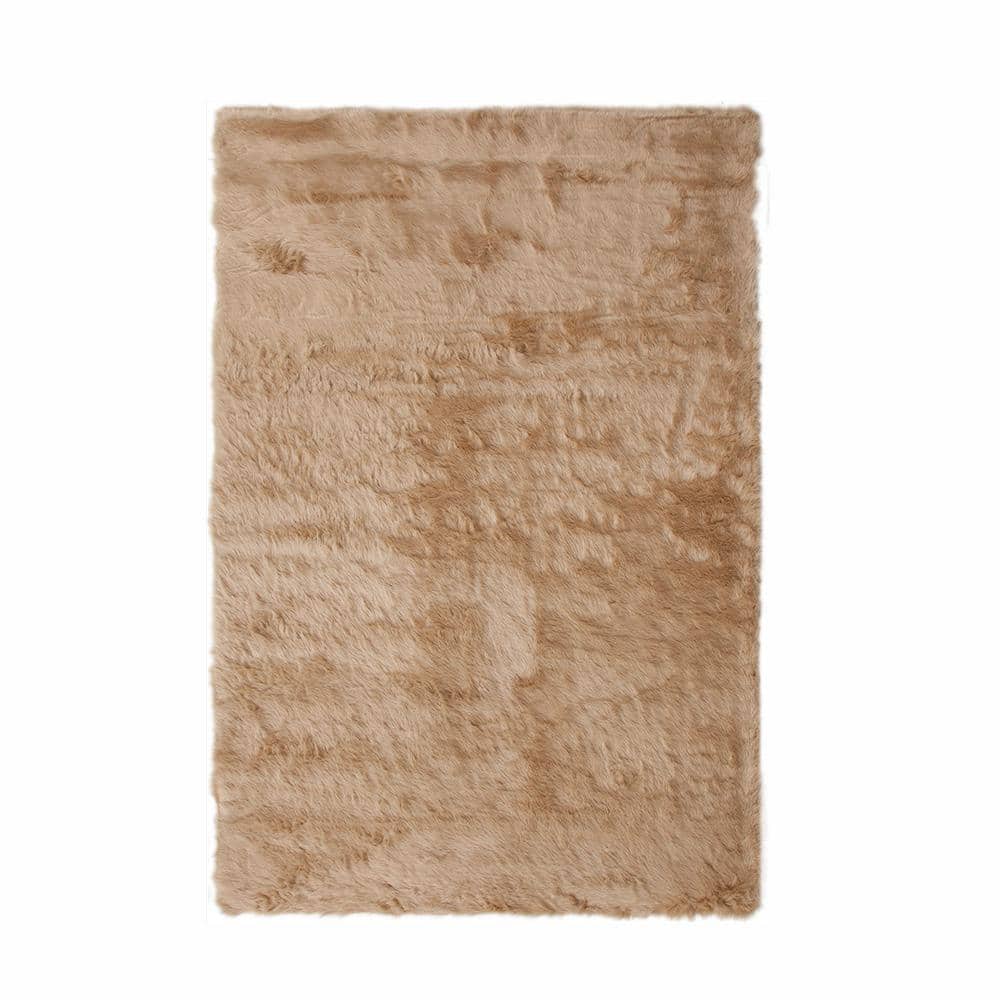 Mink Tan 8 ft. x 11 ft. Faux Fur Area Rug