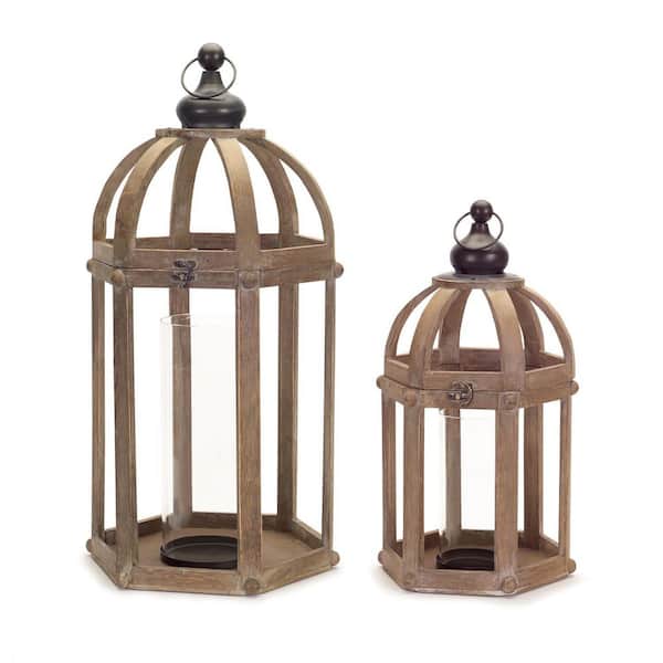 HomeRoots Brown Wood Candle Lantern Set of 2-Pack