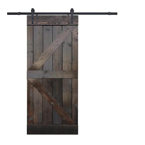 CALHOME 36 in. x 84 in. K-Style Knotty Pine Wood DIY Sliding Barn Door with Hardware Kit