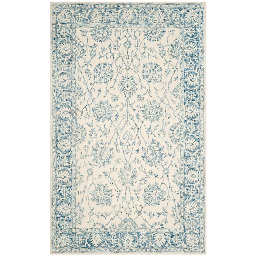 Blossom Ivory/Blue 4 ft. x 6 ft. Border Area Rug price history on PriceWatchPro