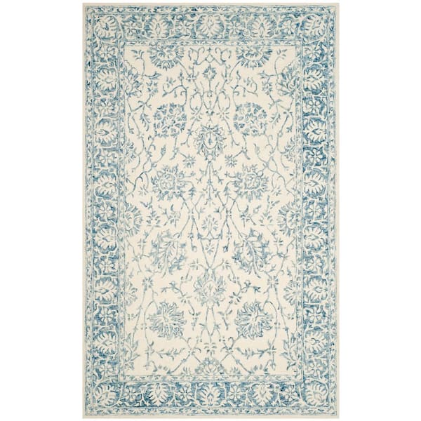 SAFAVIEH Blossom Ivory/Blue 4 ft. x 6 ft. Border Area Rug