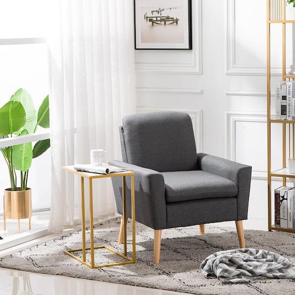 White Side End Accent C-Shape Wood Top Table