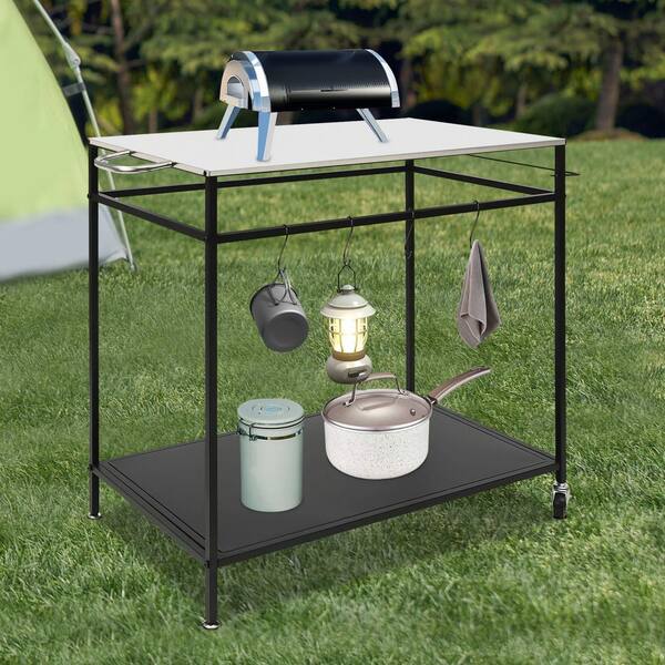 Double Shelf Stainless Steel Grill Cart with Wheels