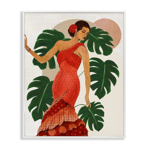 Stupell Industries Fashionable Woman with Leaves by Janet Tava White Framed People Giclee Art Print 20 in. x 16 in.