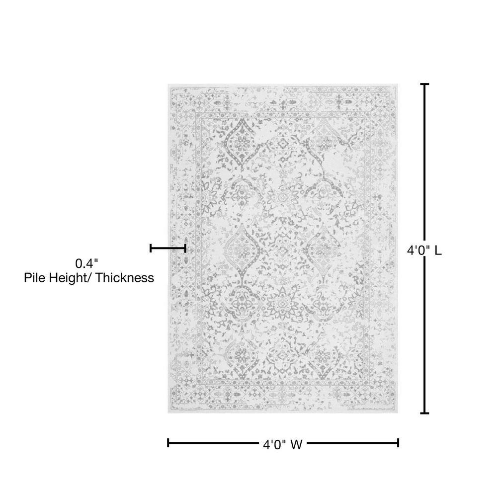 Odell Ivory and Gray Synthetic Square Area Rug, 4' x 4'